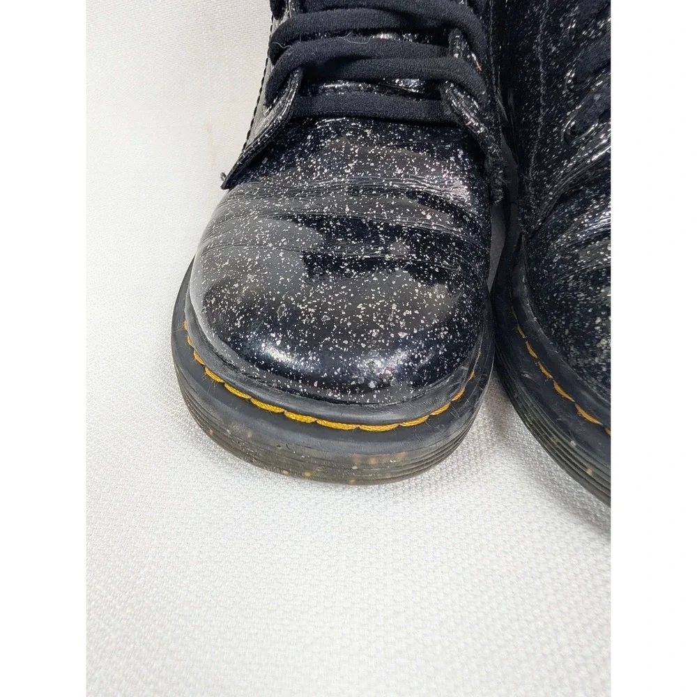 Dr Martens Kids Black‎ Glitter Lace Up Boots Sz US 1 Side Zip Combat 1460 J